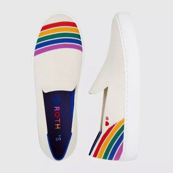 Rothy’s Slip on The Sneaker White Rainbow SF Pride Limited Edition Size 9.5